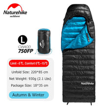 Load image into Gallery viewer, Naturehike CW400 Ultralight 4 Season Square Goose Down Backpacking Sleeping Bag Cold Weather Waterproof Camping Sleeping Bag