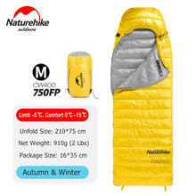 Load image into Gallery viewer, Naturehike CW400 Ultralight 4 Season Square Goose Down Backpacking Sleeping Bag Cold Weather Waterproof Camping Sleeping Bag