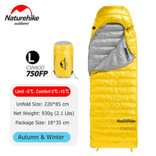 Load image into Gallery viewer, Naturehike CW400 Ultralight 4 Season Square Goose Down Backpacking Sleeping Bag Cold Weather Waterproof Camping Sleeping Bag