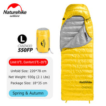 Load image into Gallery viewer, Naturehike CW400 Ultralight 4 Season Square Goose Down Backpacking Sleeping Bag Cold Weather Waterproof Camping Sleeping Bag