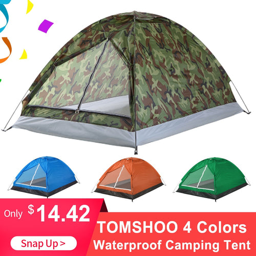 TOMSHOO 2 Persons Waterproof  Camping Tent PU1000mm Polyester Fabric Single Layer Tent for Outdoor Travel Hiking 200*130*110cm