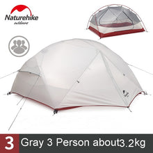 Load image into Gallery viewer, Naturehike Custom Mongar 2 3 Person Waterproof Double Layer Outdoor Tent Aluminum Rod Gray Ultralight Camping Tents Mat e-EMS